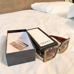 Gucci Black Square Sunglasses with Gold Stud Accents